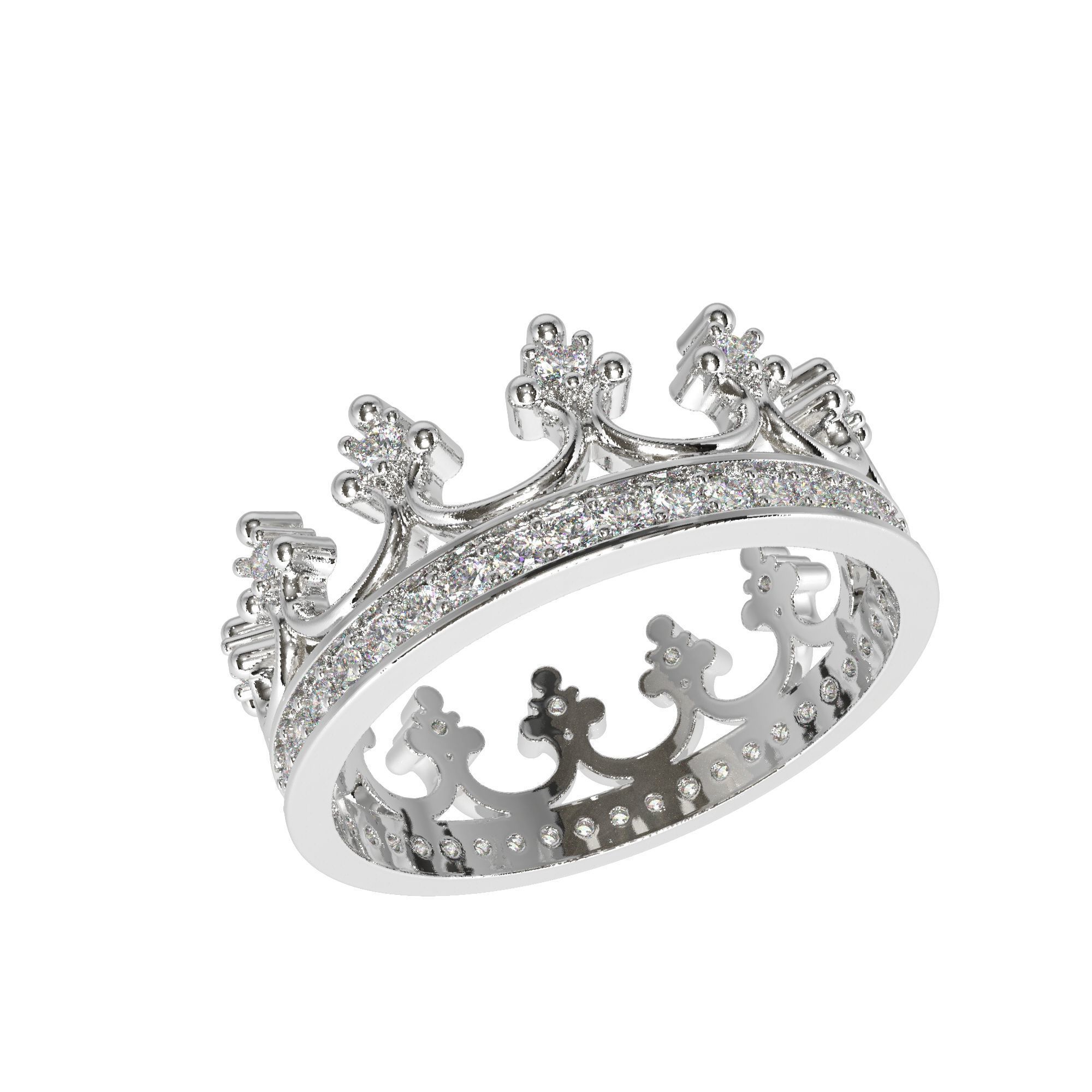 Crown ring with  diamonds 3D print model_2