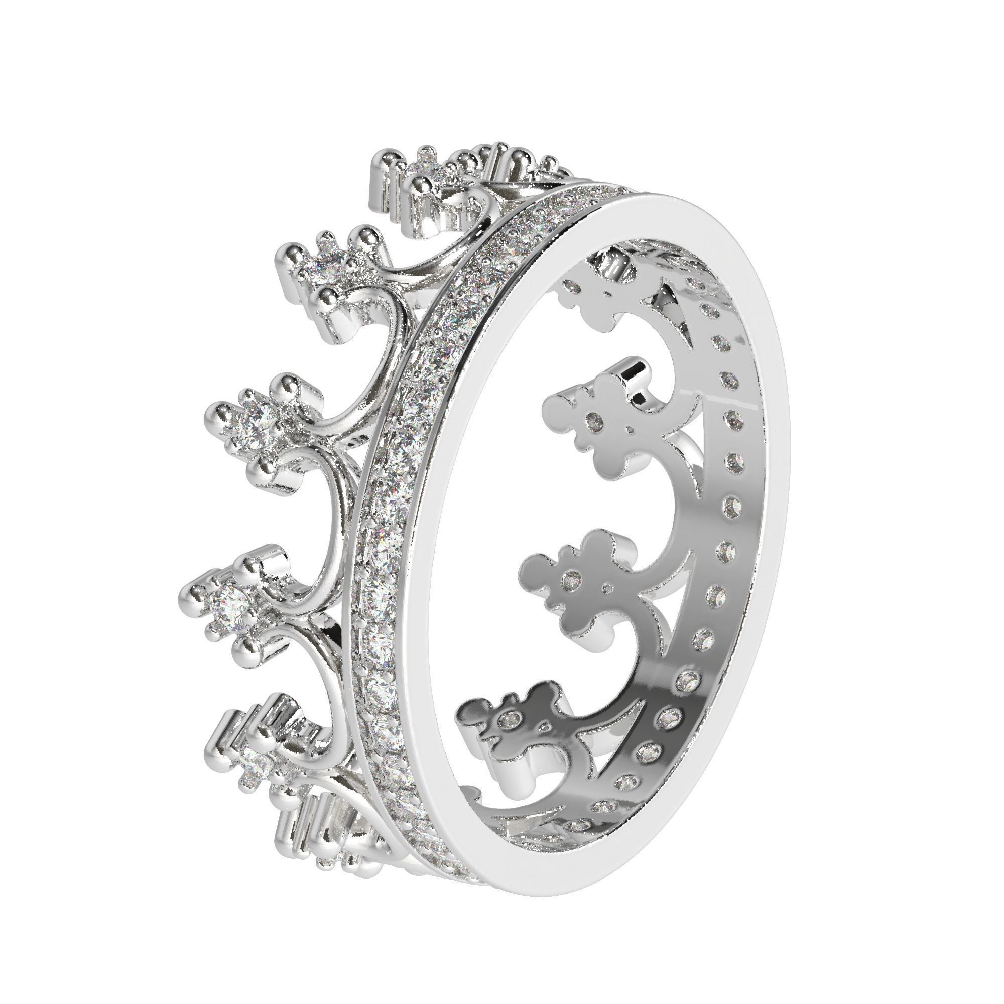 Crown ring with  diamonds 3D print model_5