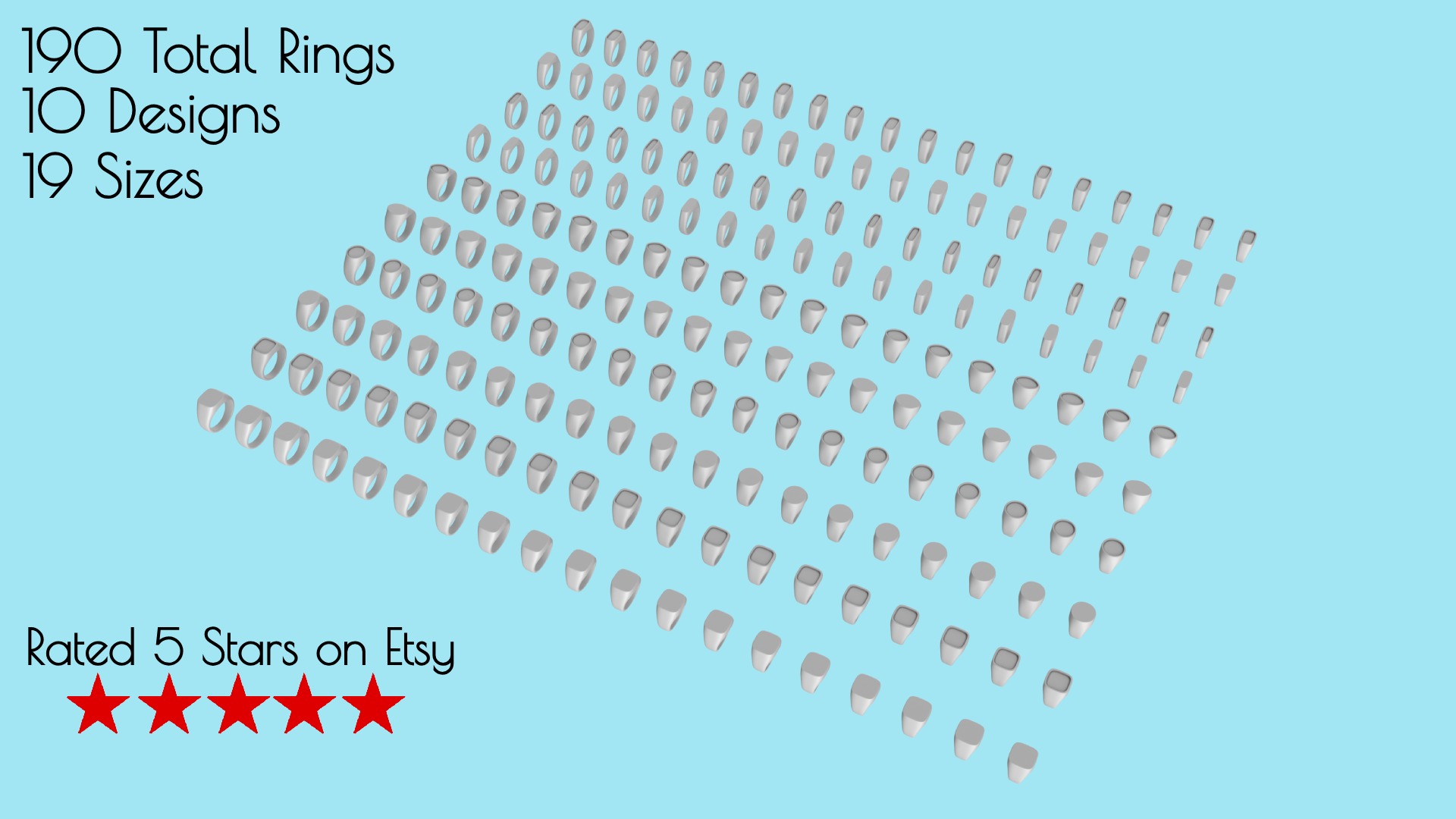 Complete Signet Ring Collection-190 total rings-STL print ready 3D print model_1