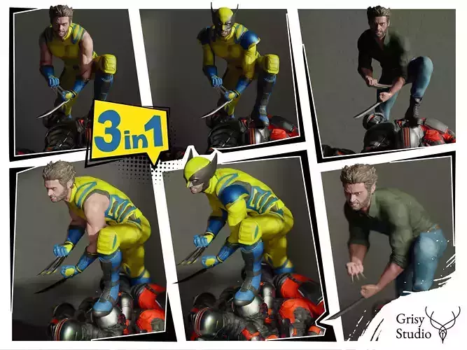 Wolverine - Logan 3d print 3 model in 1 3D print model