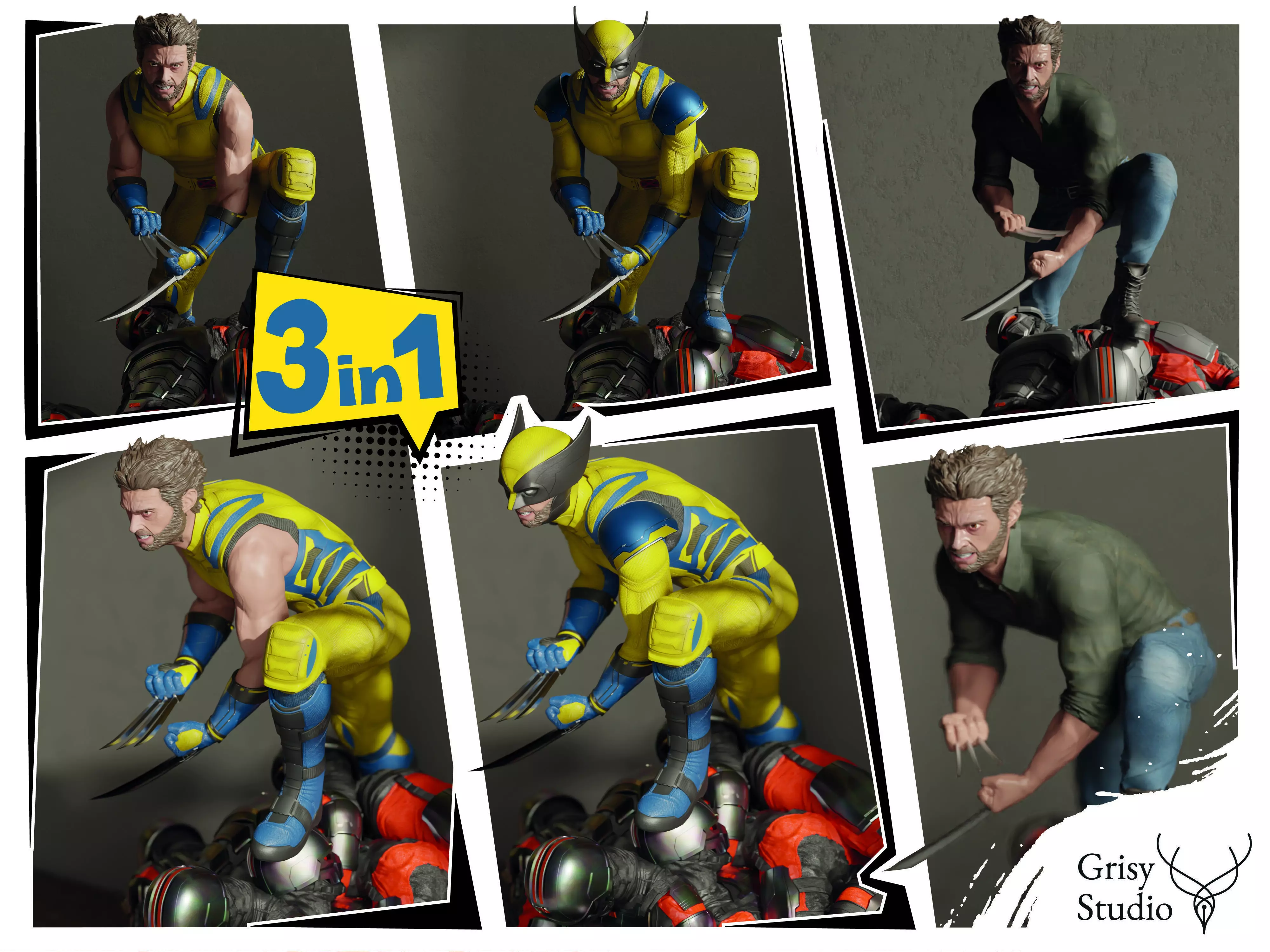 Wolverine - Logan 3d print 3 model in 1 3D print model_0