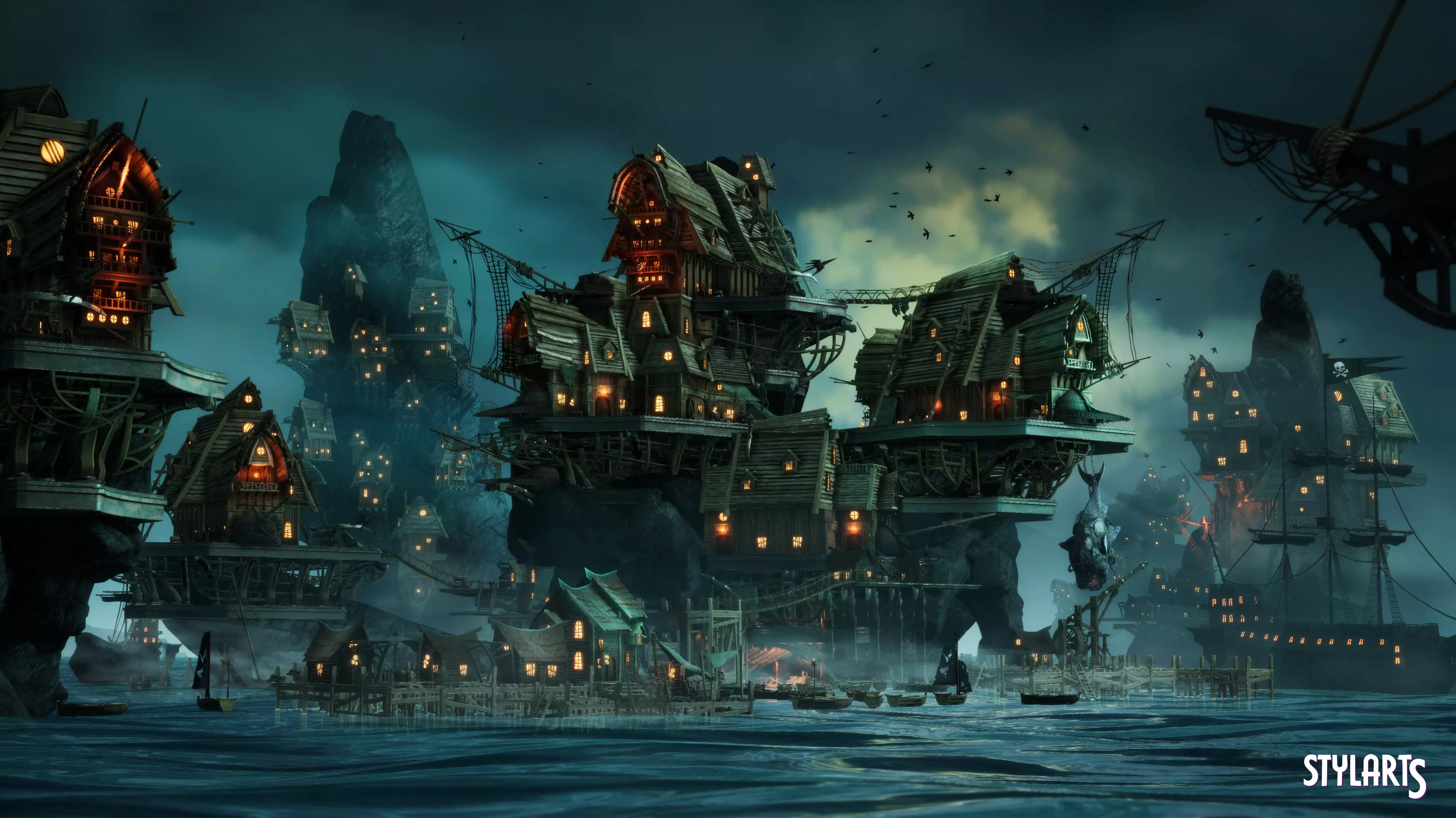 Stylized Pirate Port City Low-poly 3D model_0