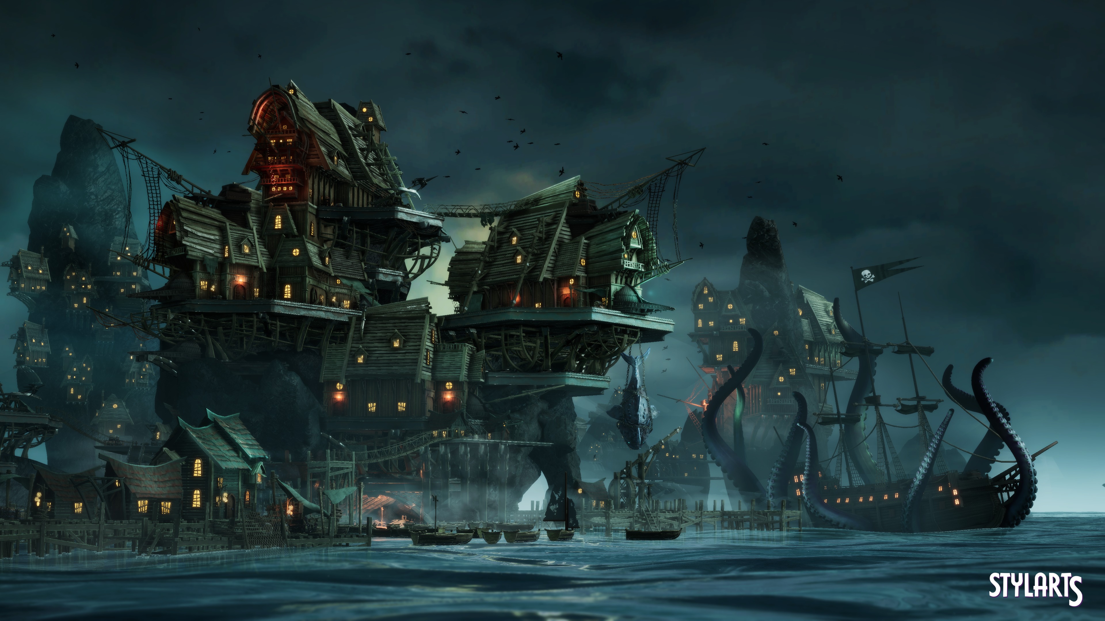 Stylized Pirate Port City Low-poly 3D model_5