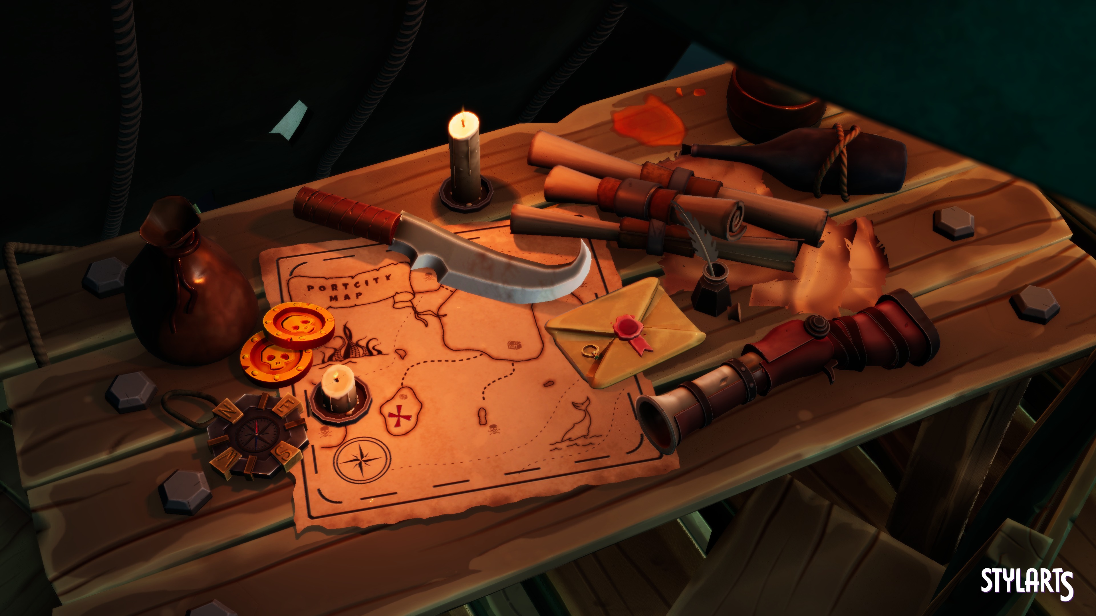 Stylized Pirate Port City Low-poly 3D model_1