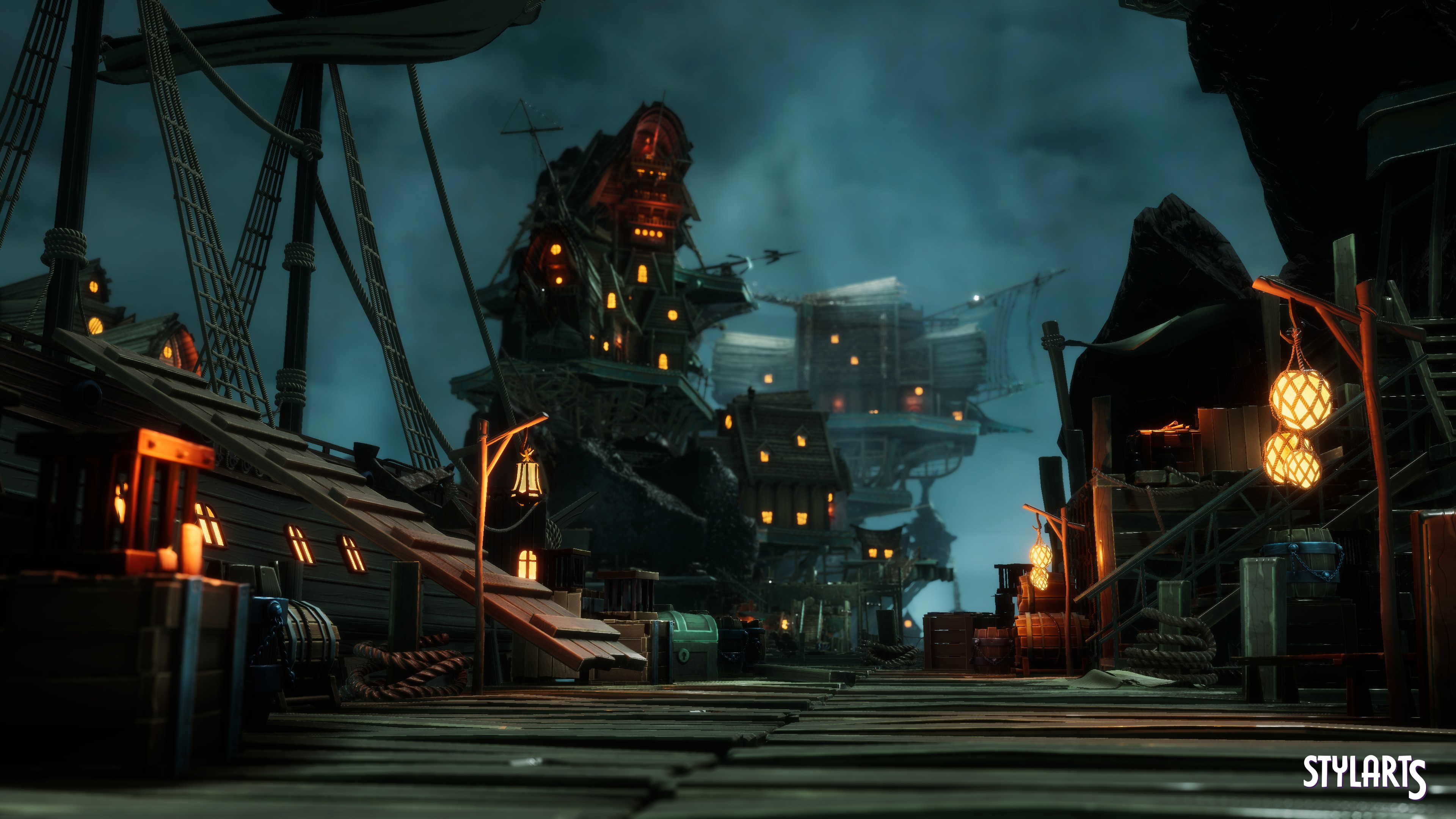 Stylized Pirate Port City Low-poly 3D model_2