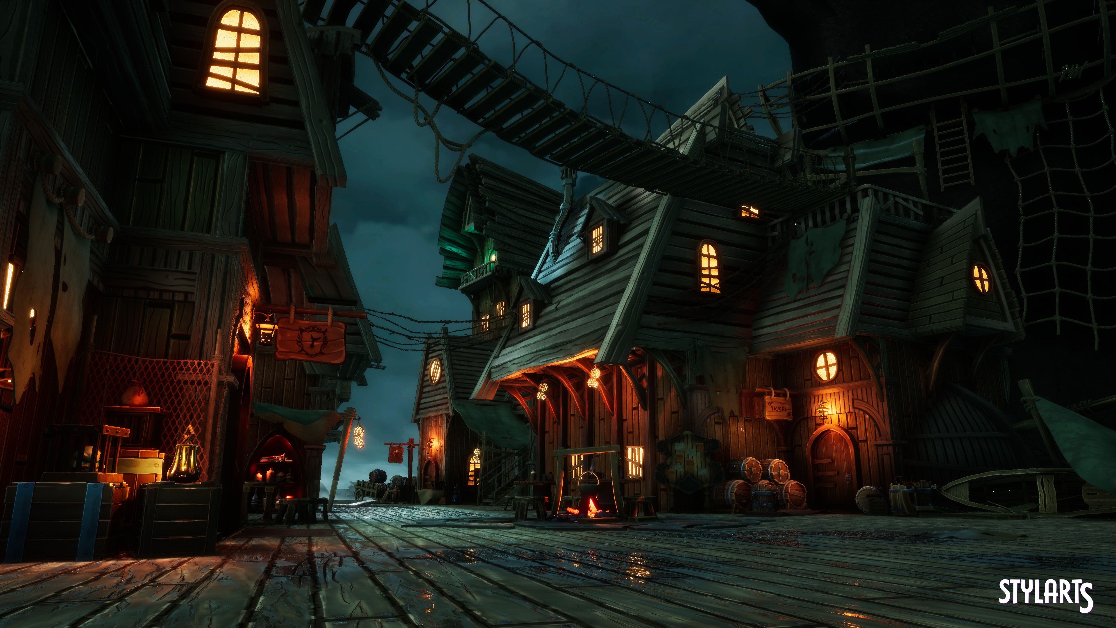 Stylized Pirate Port City Low-poly 3D model_9