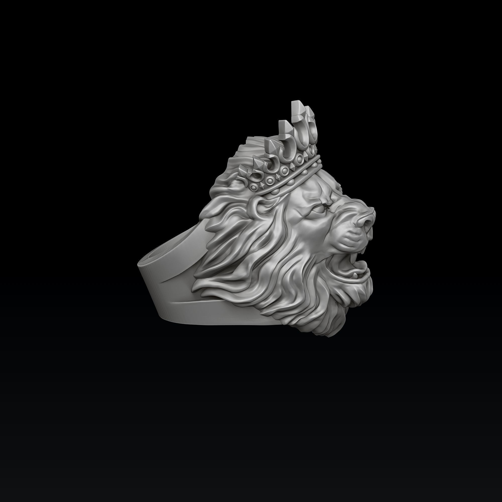 Lion With Crown Ring 3D print model_3