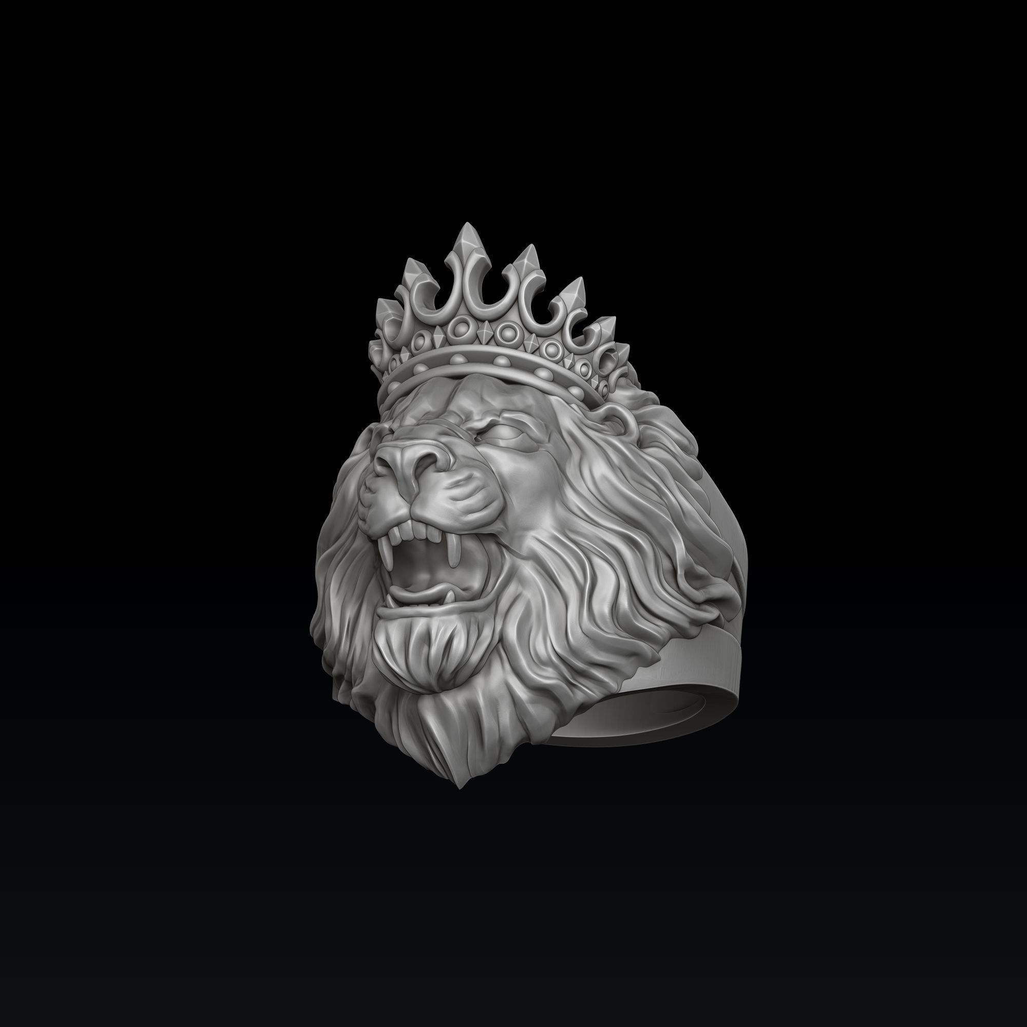 Lion With Crown Ring 3D print model_6