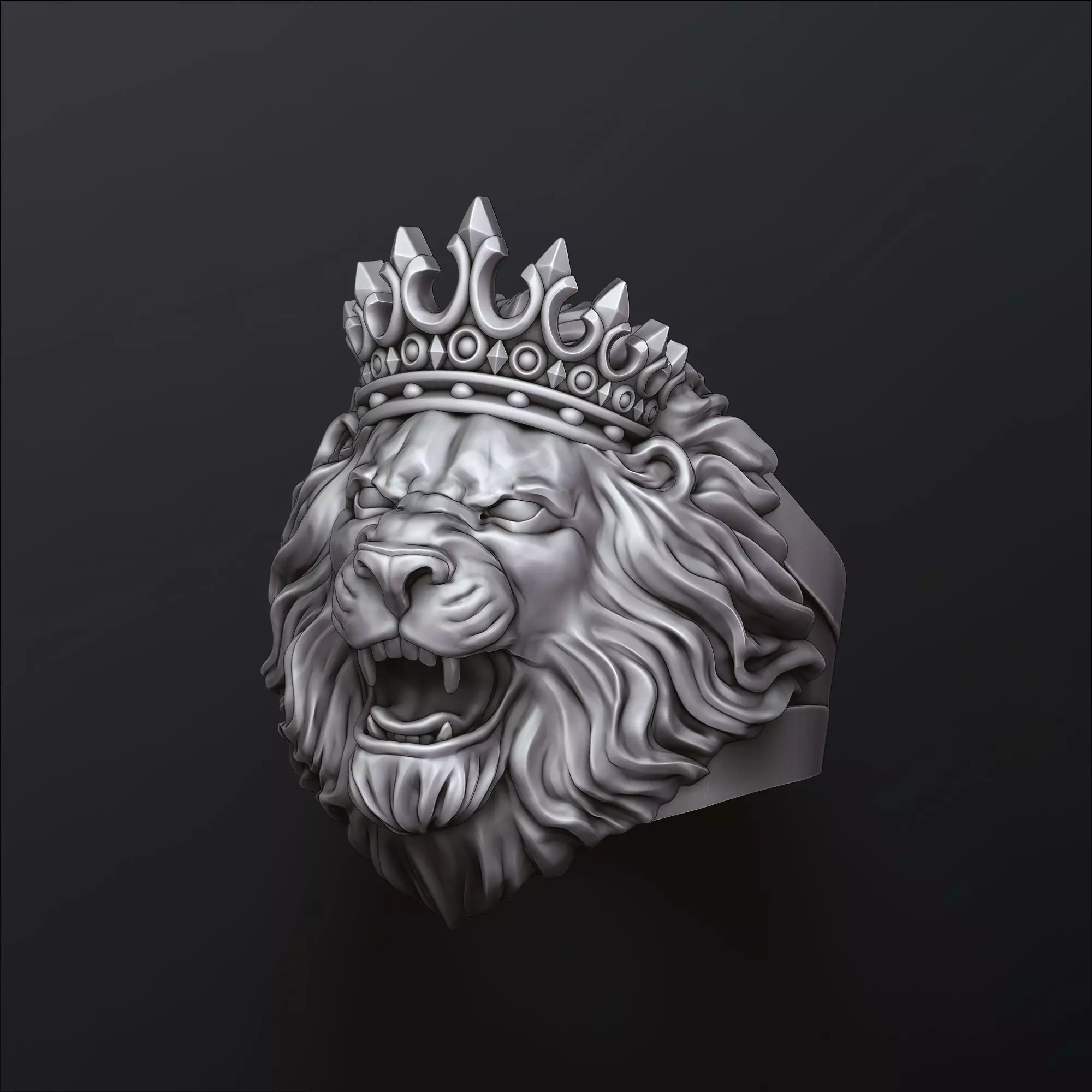Lion With Crown Ring 3D print model_0