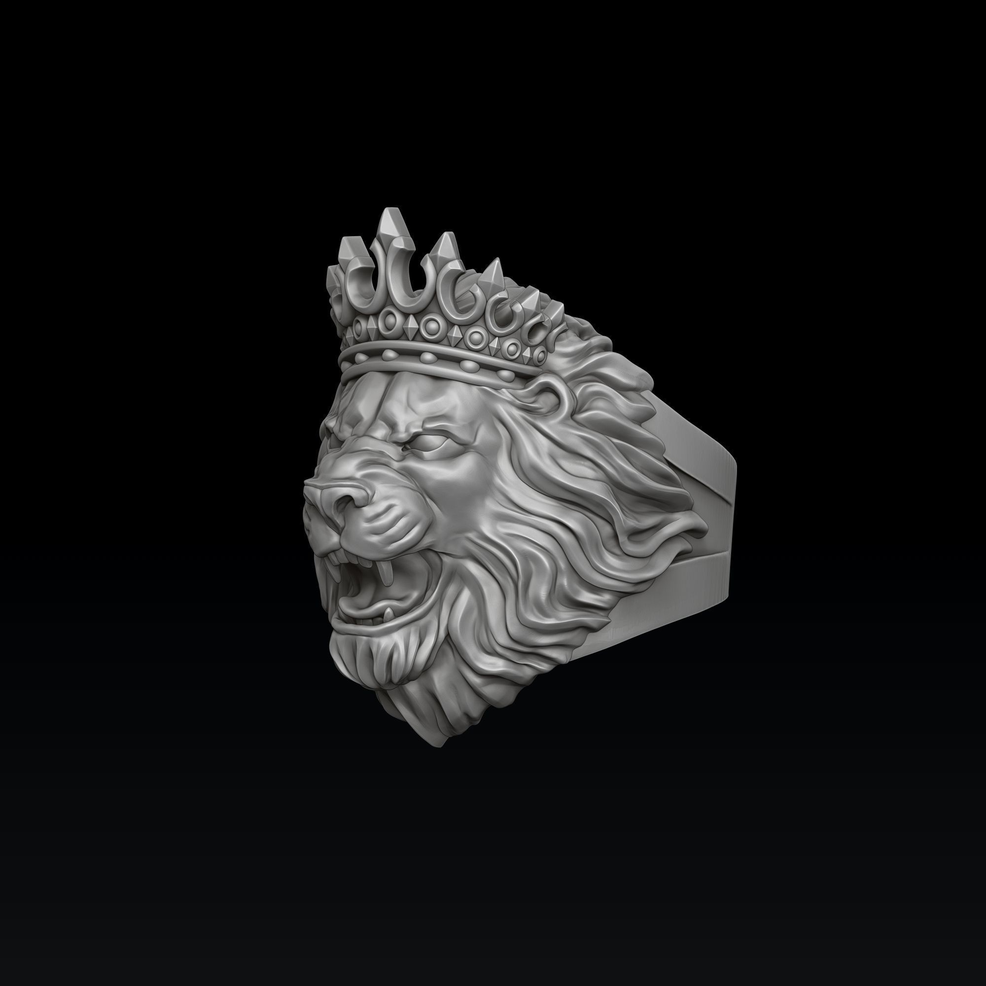 Lion With Crown Ring 3D print model_2
