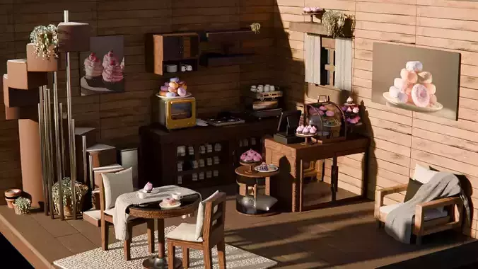 Cozy Wooden Home Bakery Cafe with Kitchen Pastry