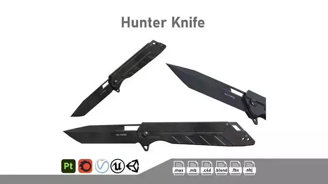 Hunter knife Low-poly 3D model
