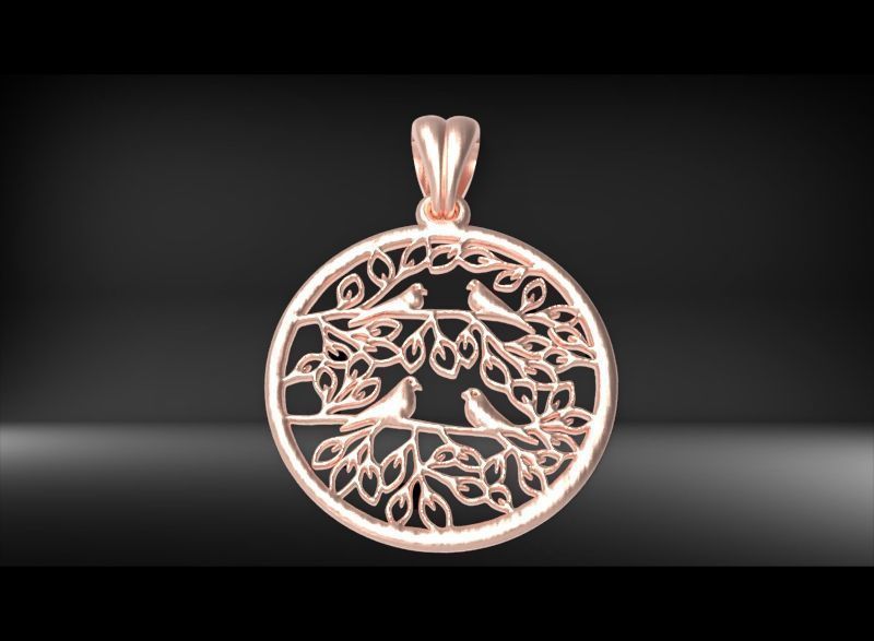 Peaceful Doves with Tree of Life Charm Pendant Necklace Jewelry  3D print model_14