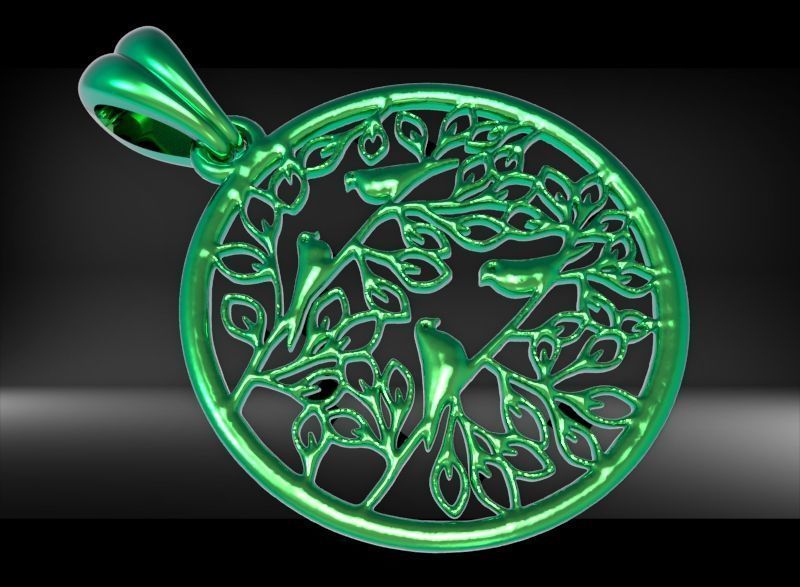 Peaceful Doves with Tree of Life Charm Pendant Necklace Jewelry  3D print model_4