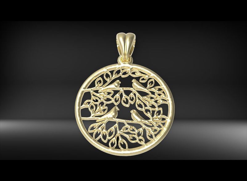 Peaceful Doves with Tree of Life Charm Pendant Necklace Jewelry  3D print model_13