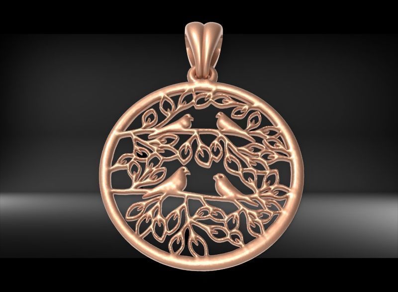 Peaceful Doves with Tree of Life Charm Pendant Necklace Jewelry  3D print model_17