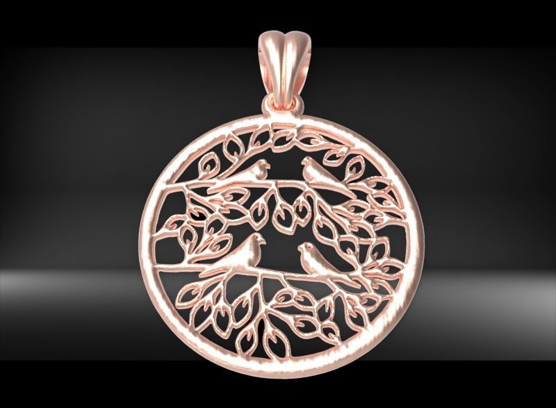Peaceful Doves with Tree of Life Charm Pendant Necklace Jewelry  3D print model_15