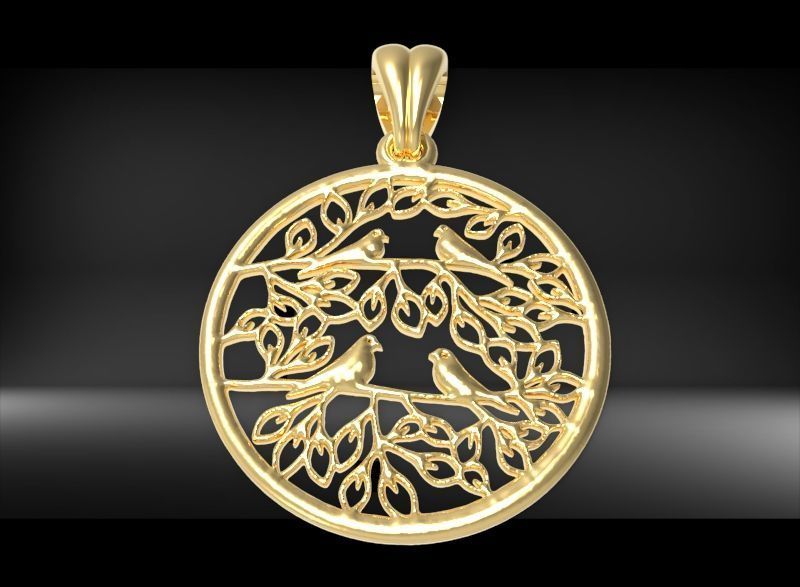 Peaceful Doves with Tree of Life Charm Pendant Necklace Jewelry  3D print model_16
