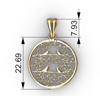 Peaceful Doves with Tree of Life Charm Pendant Necklace Jewelry  3D print model_7