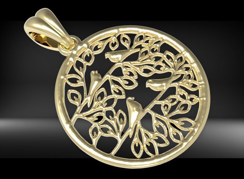 Peaceful Doves with Tree of Life Charm Pendant Necklace Jewelry  3D print model_2