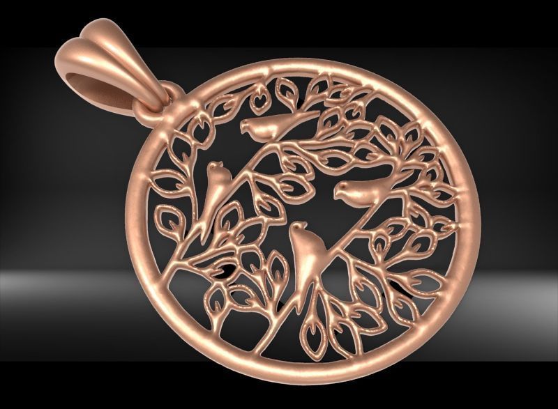 Peaceful Doves with Tree of Life Charm Pendant Necklace Jewelry  3D print model_3