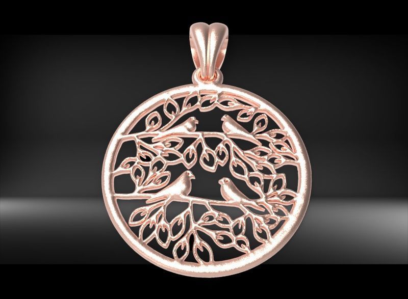 Peaceful Doves with Tree of Life Charm Pendant Necklace Jewelry  3D print model_19