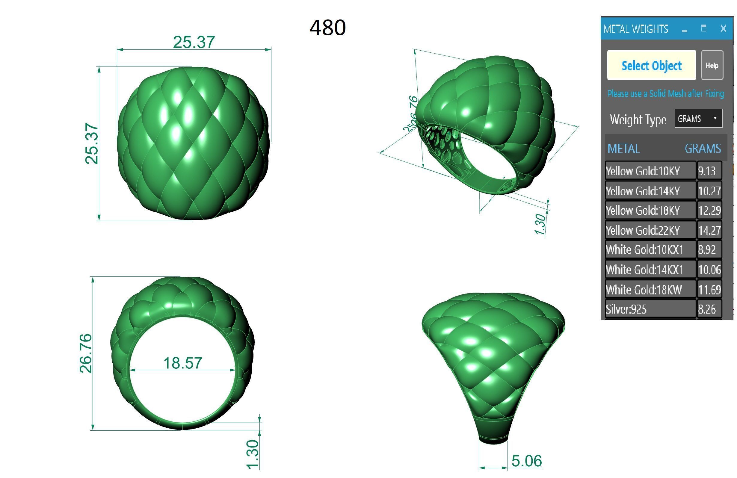 Small Dome Plain gold ring 3D print model_3