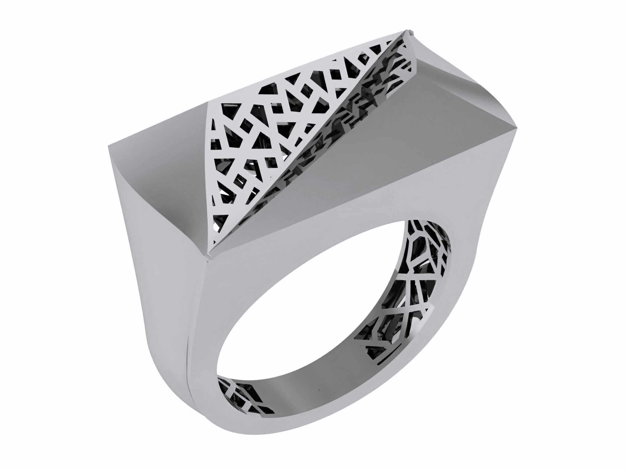 Plain gold mesh wire ring 3D print model_2