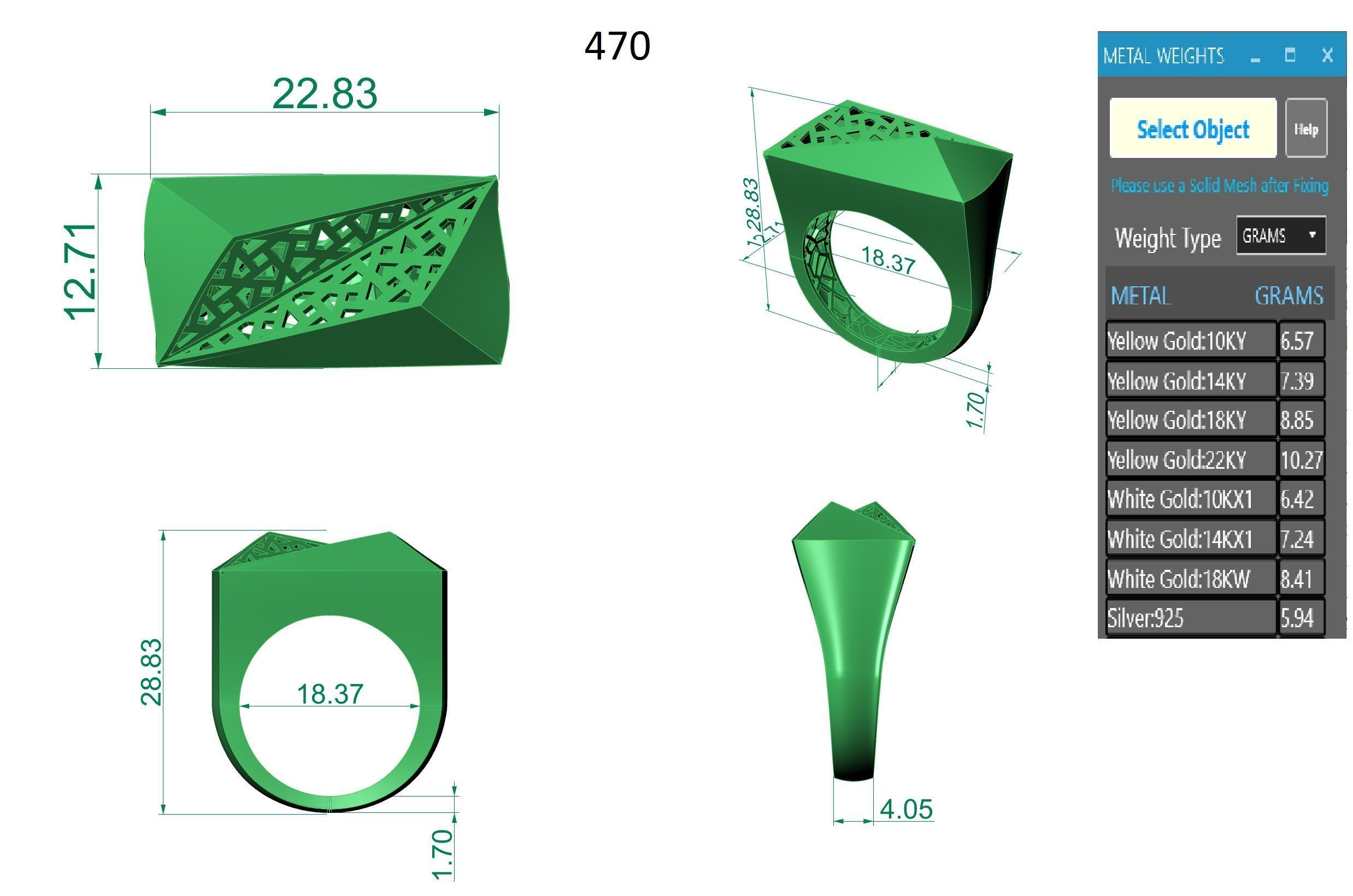 Plain gold mesh wire ring 3D print model_3