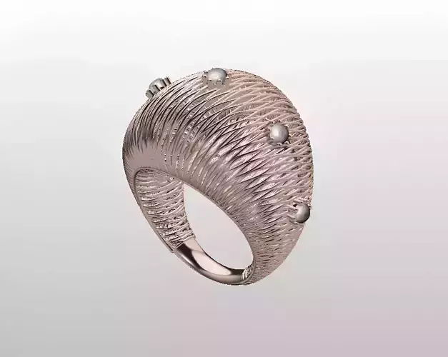 Beads on Plain gold wave mesh wire ring 3D print model