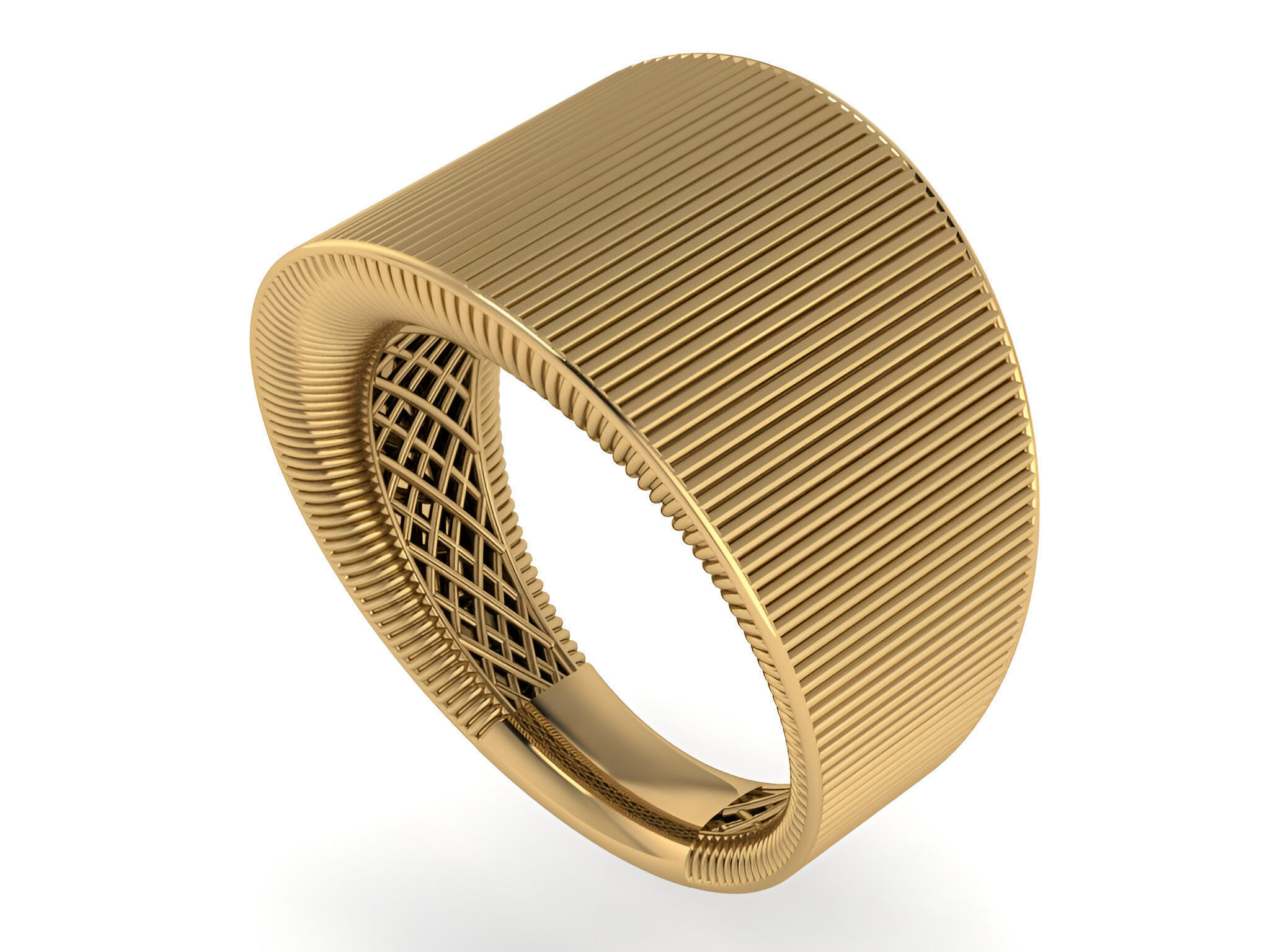 Grooves Wire Mesh Plain gold ring 3D print model_1