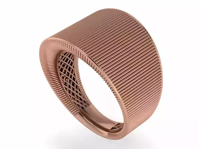 Grooves Wire Mesh Plain gold ring