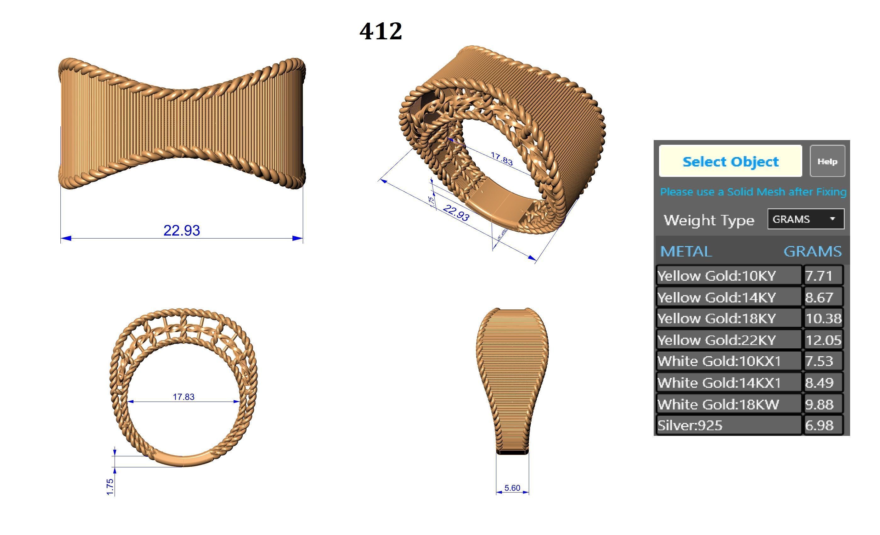 Grooves Woven Wire Mesh Plain gold ring 3D print model_3