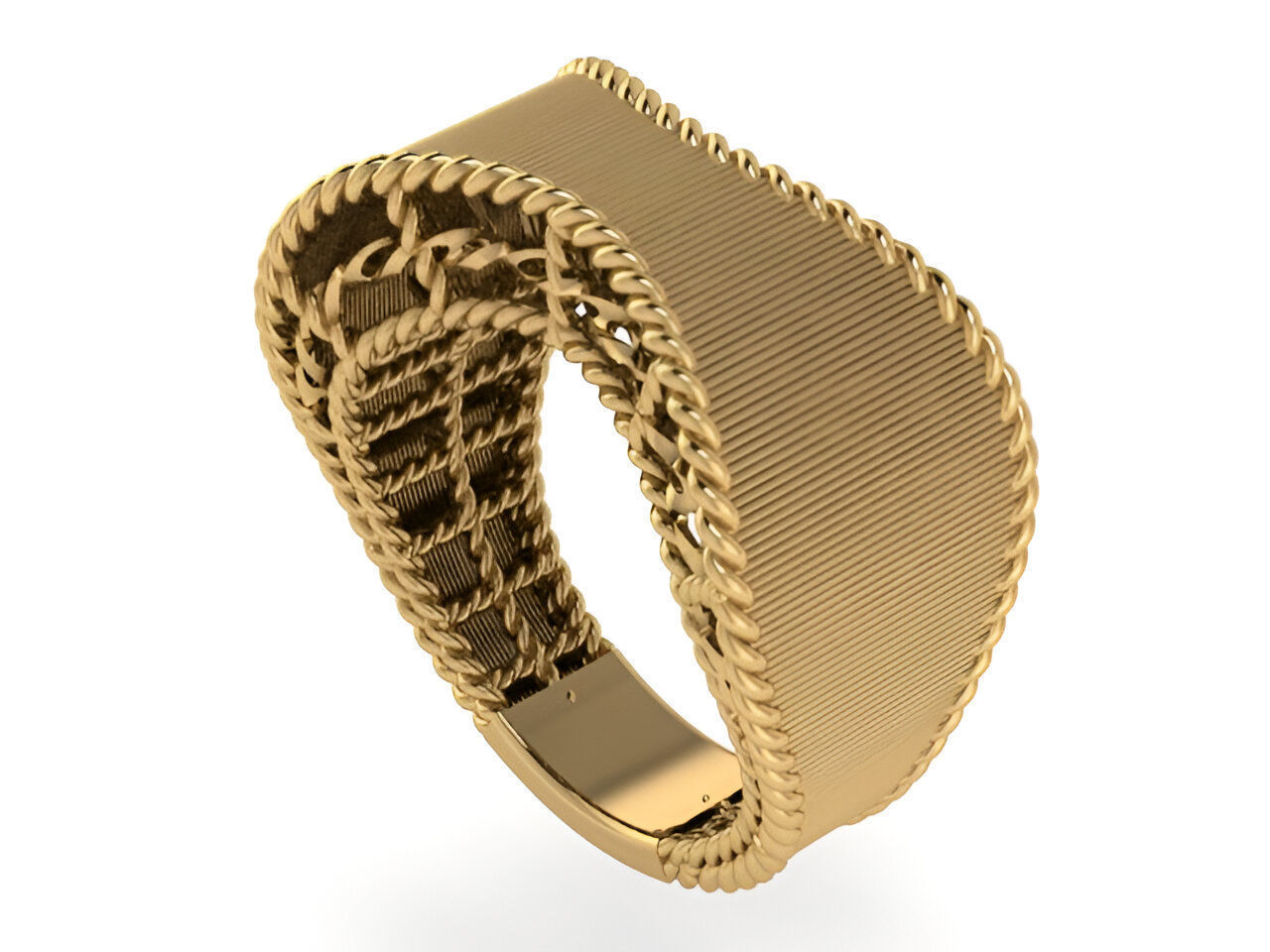 Grooves Woven Wire Mesh Plain gold ring 3D print model_2