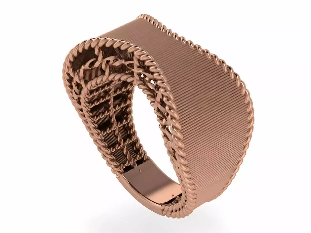 Grooves Woven Wire Mesh Plain gold ring 3D print model_0