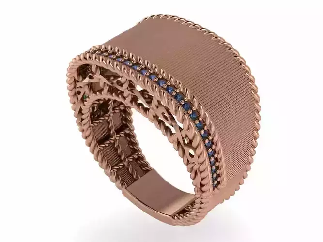 Grooves Wire Mesh Diamond gold ring