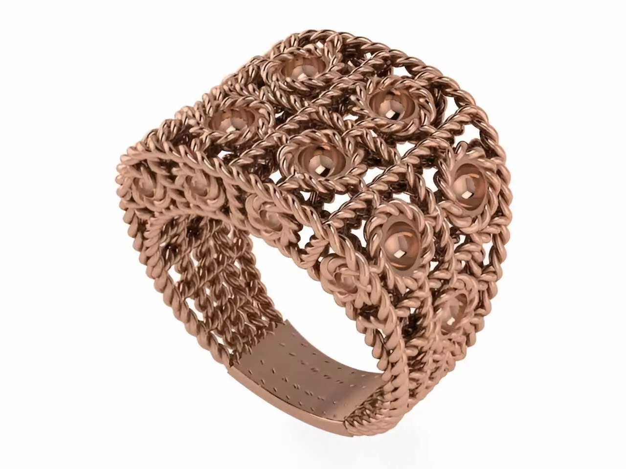 Woven Wire Mesh Balls Beads Plain gold ring 3D print model_0