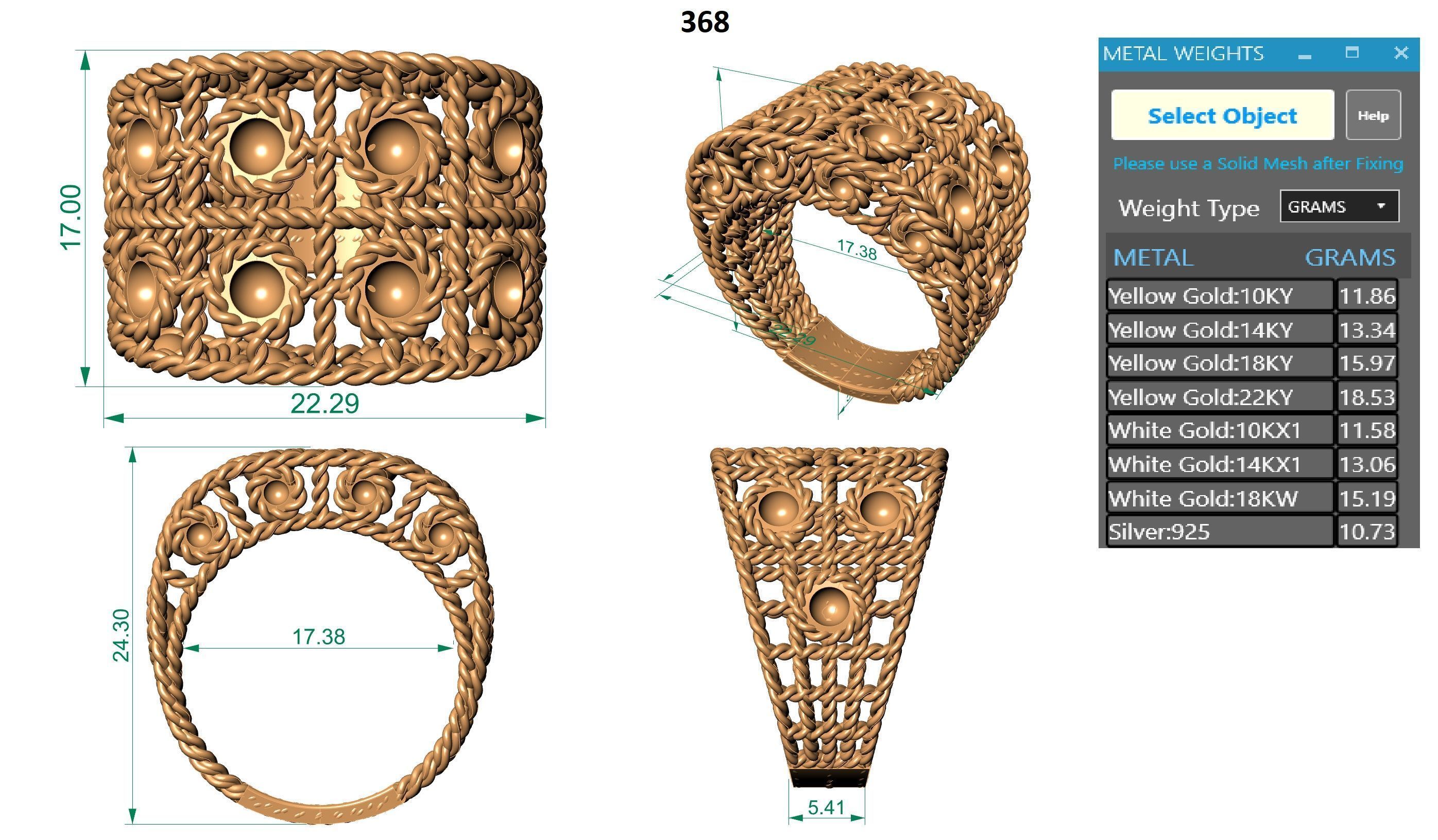 Woven Wire Mesh Balls Beads Plain gold ring 3D print model_3