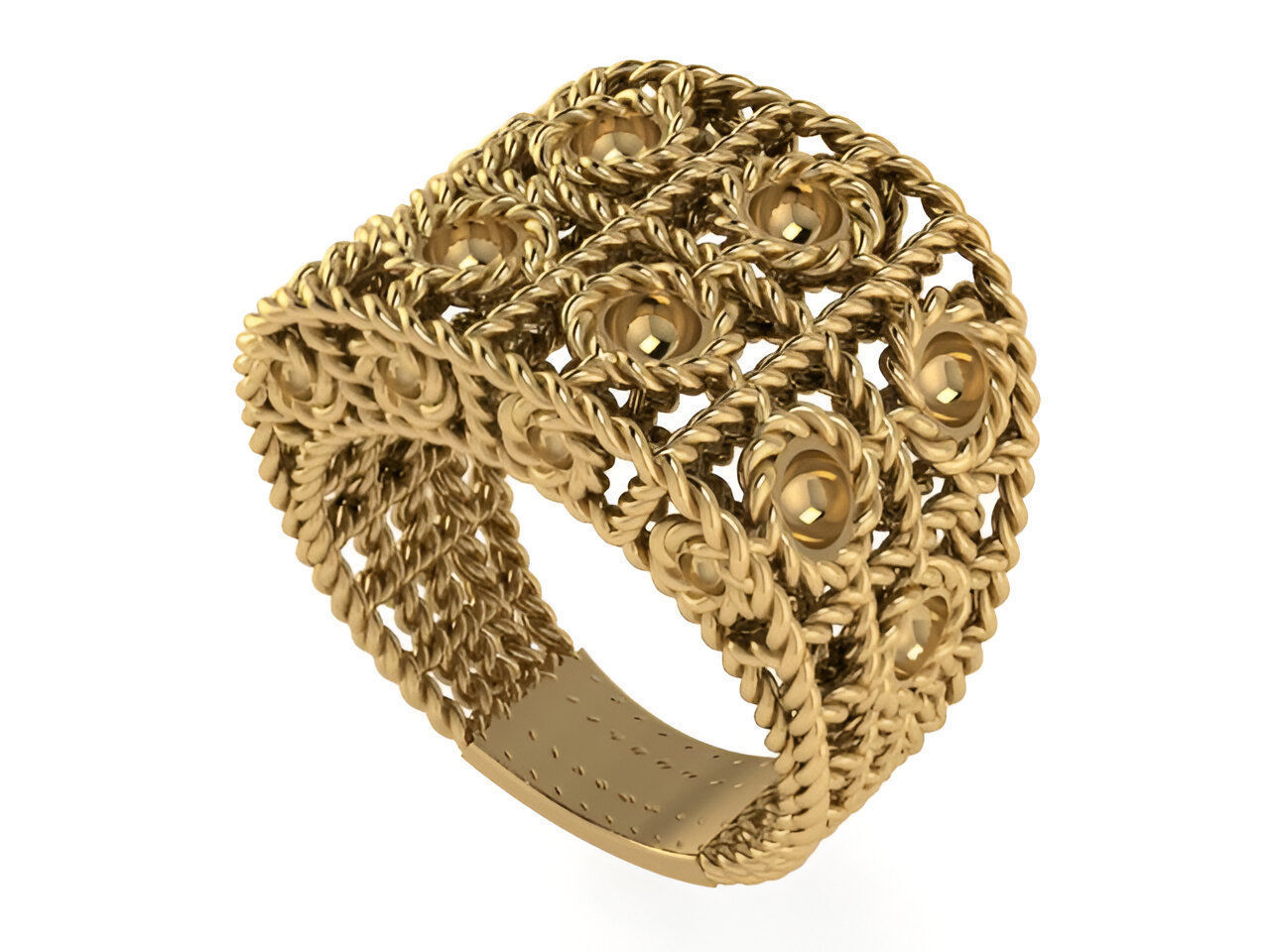 Woven Wire Mesh Balls Beads Plain gold ring 3D print model_1