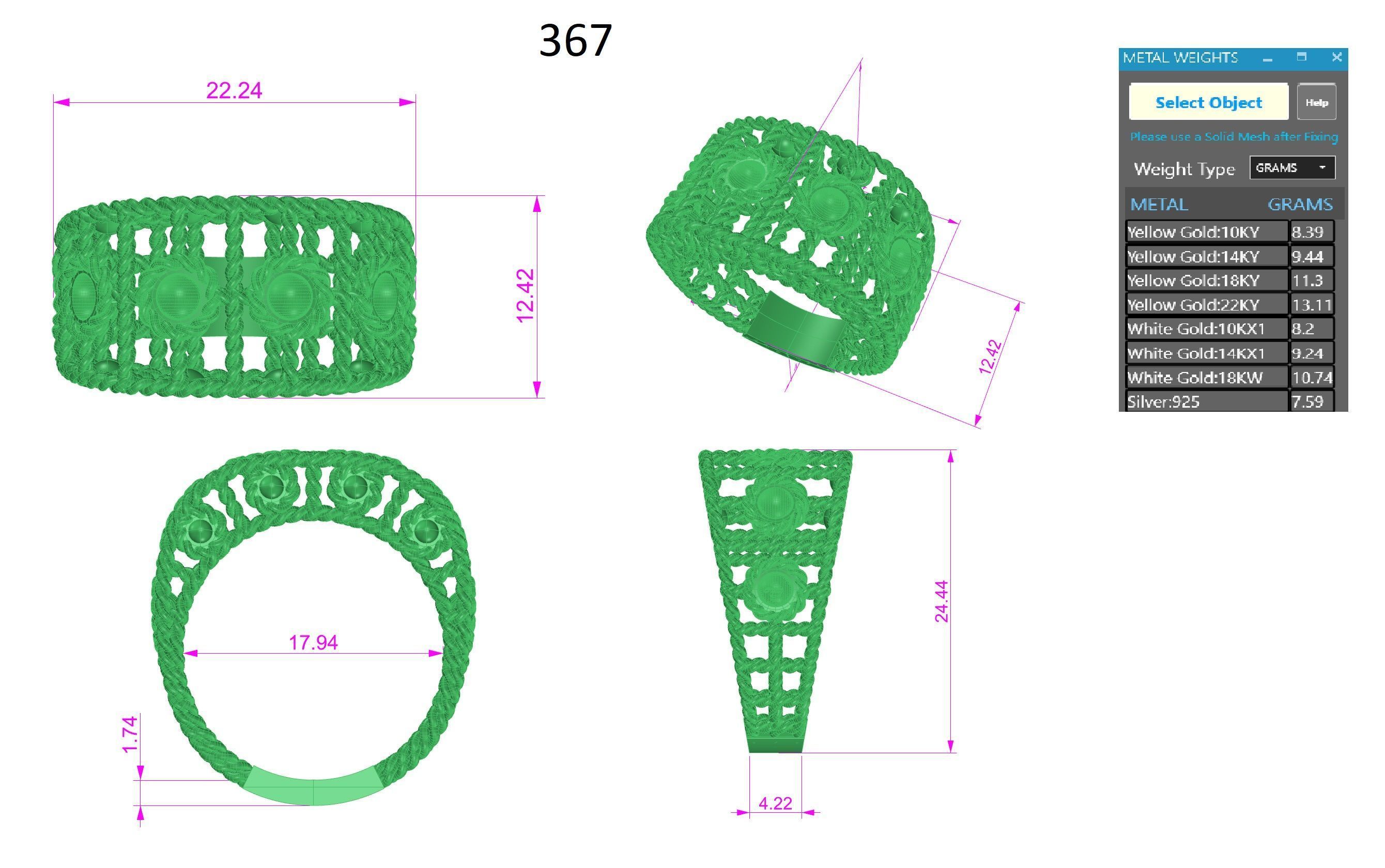 Woven Wire Mesh Plain gold ring 3D print model_3