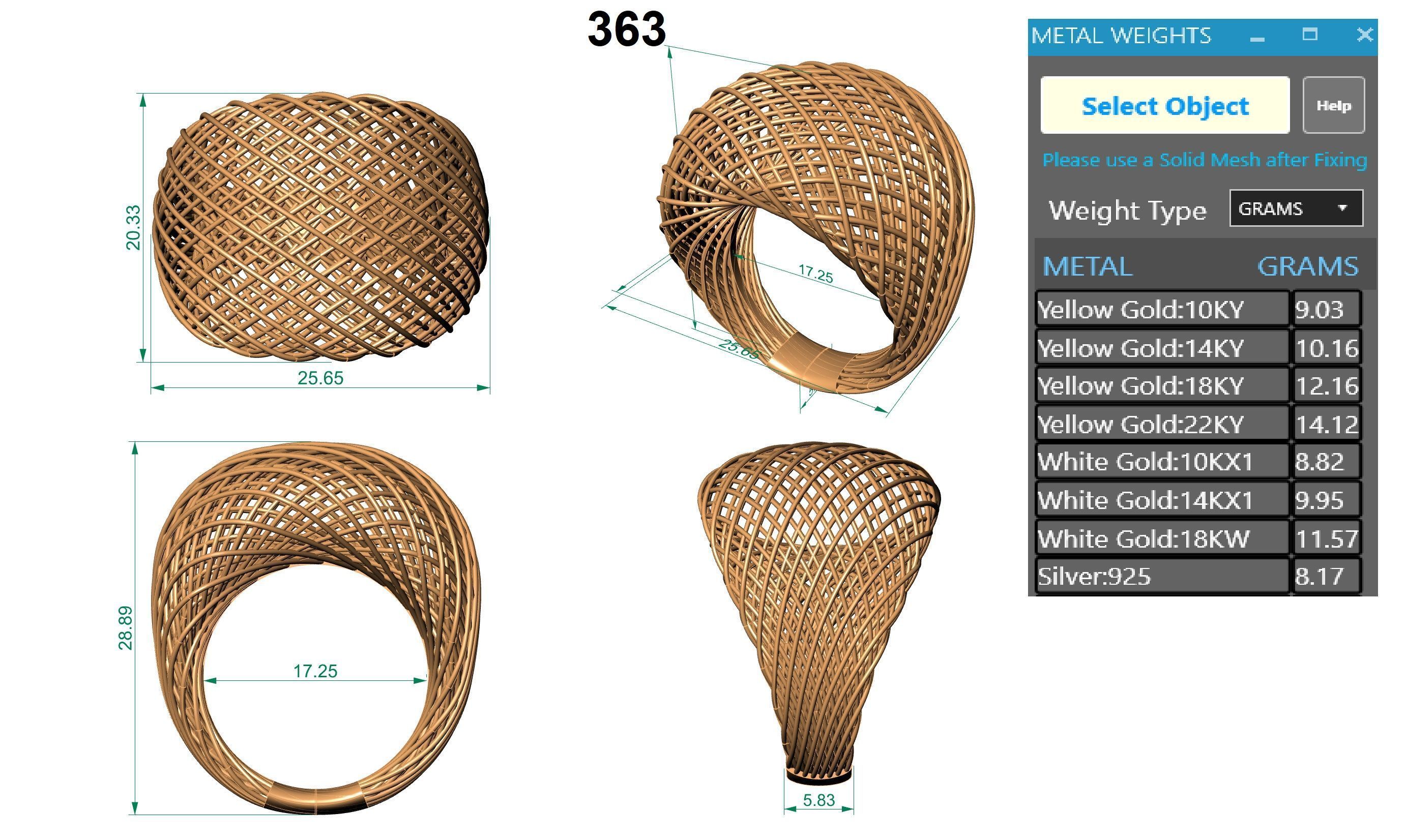 Woven Wire Mesh Plain gold ring 3D print model_3