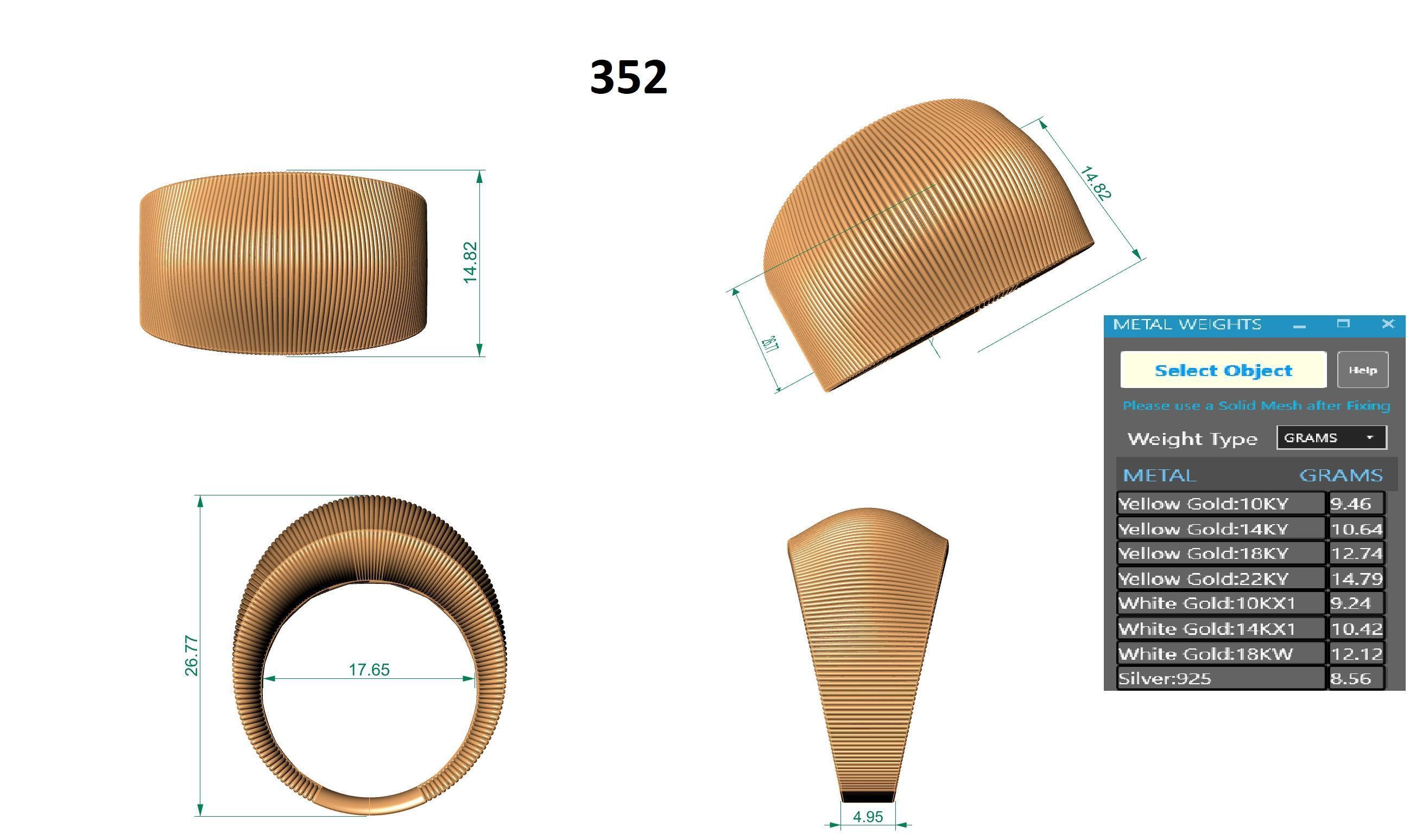 Grooves Wire Mesh Plain gold ring 3D print model_3