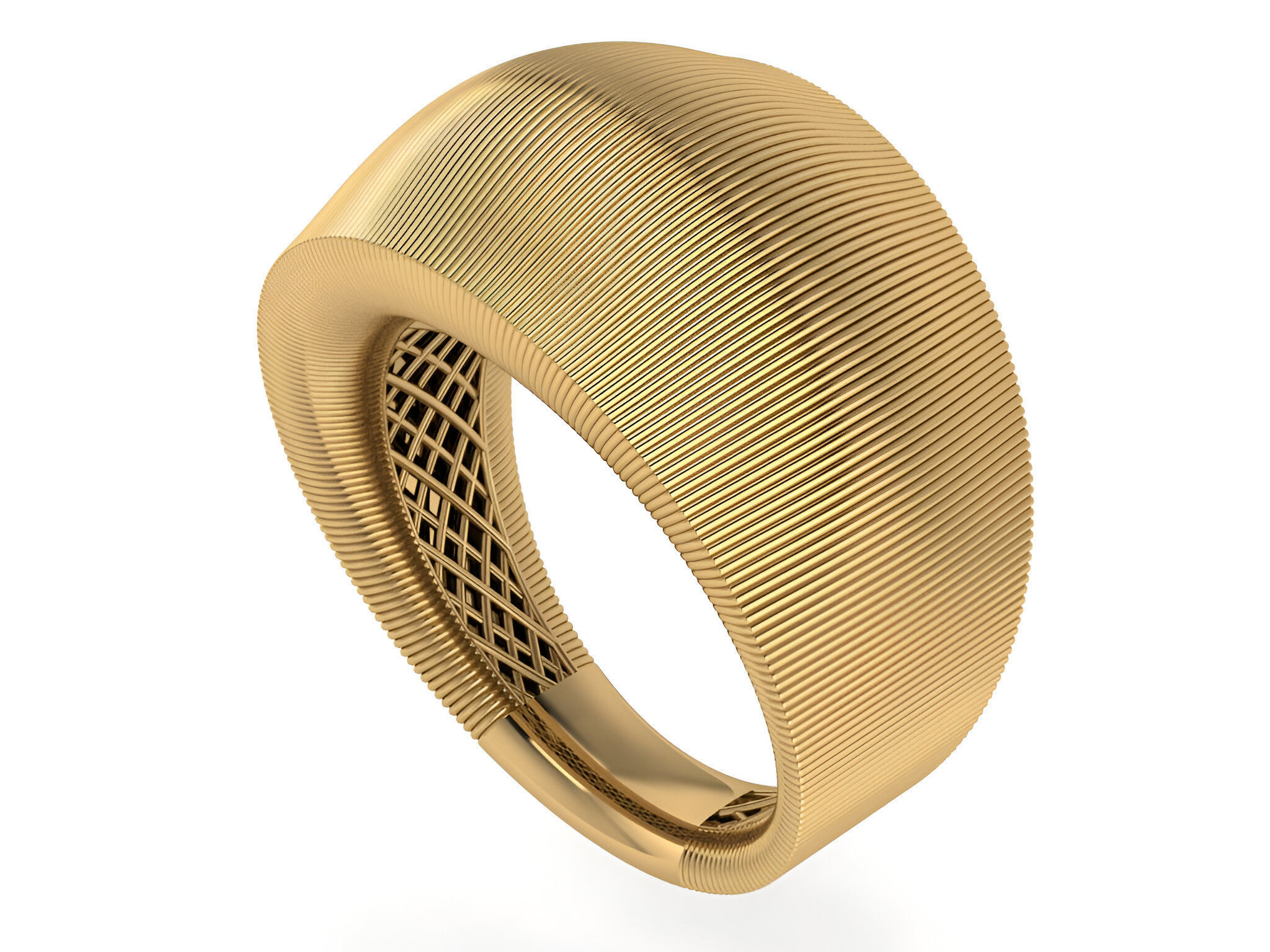 Grooves Wire Mesh Plain gold ring 3D print model_2