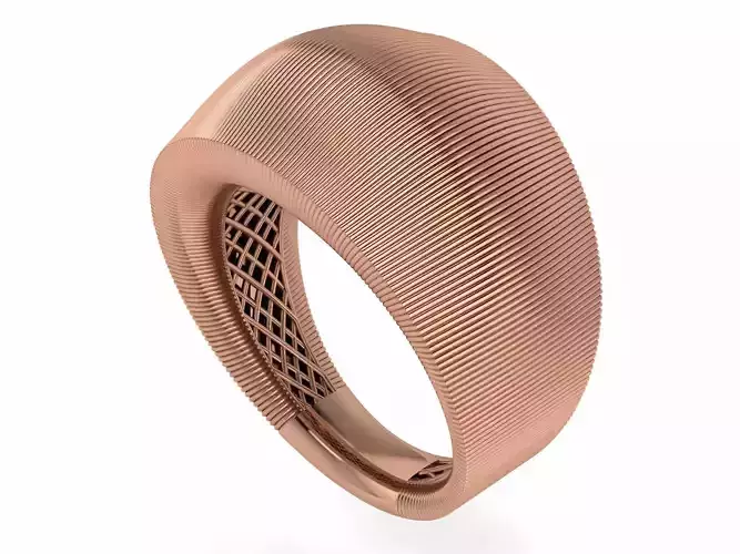 Grooves Wire Mesh Plain gold ring