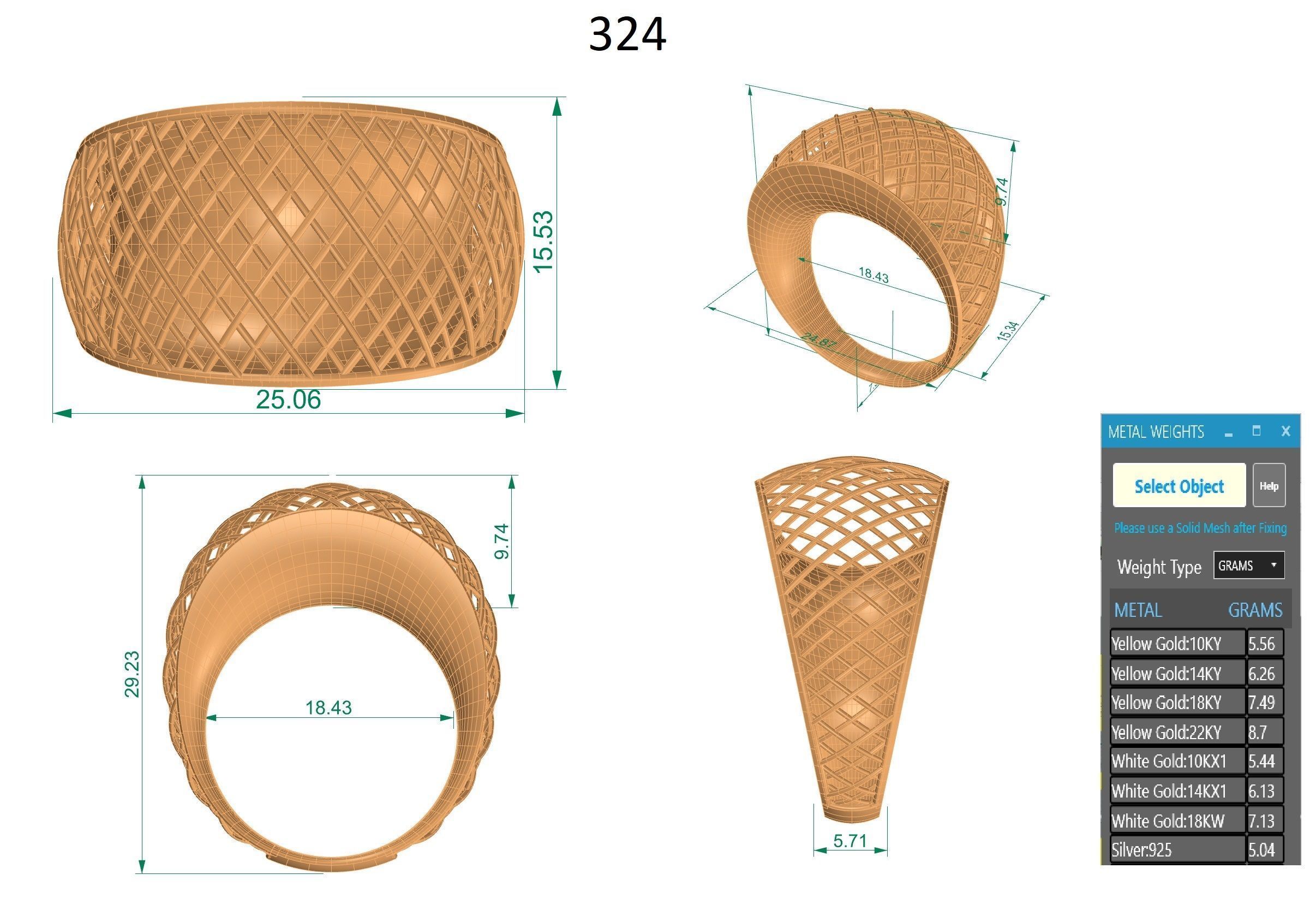 Woven Wire Mesh Plain gold ring 3D print model_3