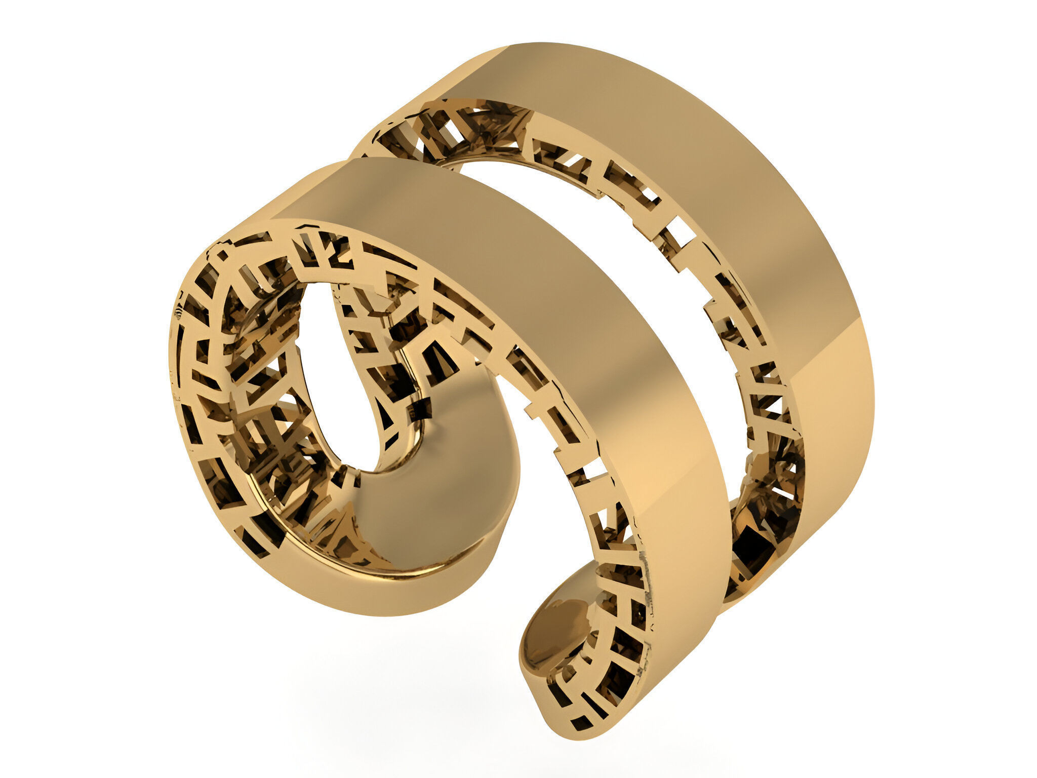 Dual Plate Wire Mesh Plain gold ring 3D print model_1