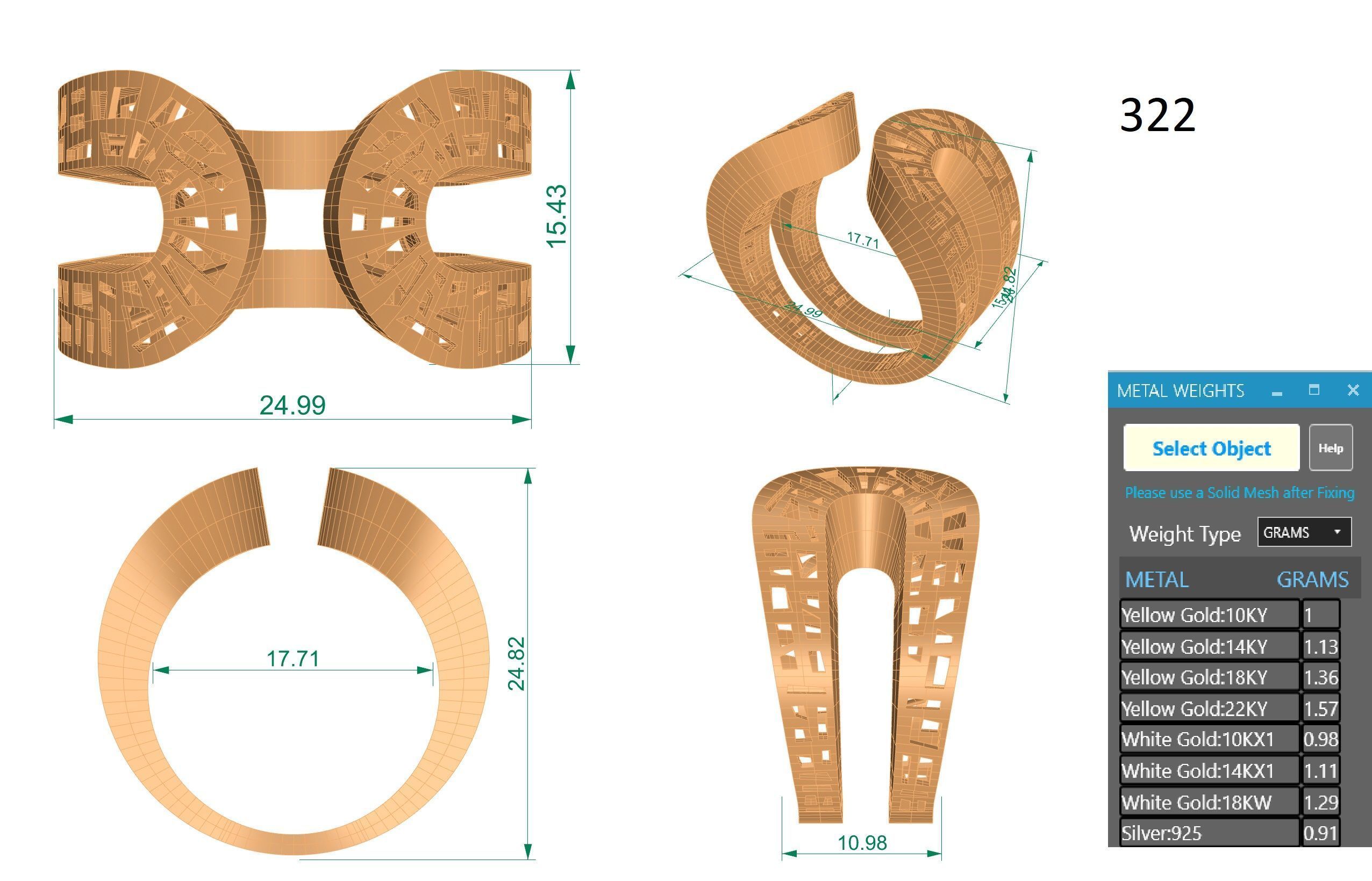 Dual Plate Wire Mesh Plain gold ring 3D print model_3