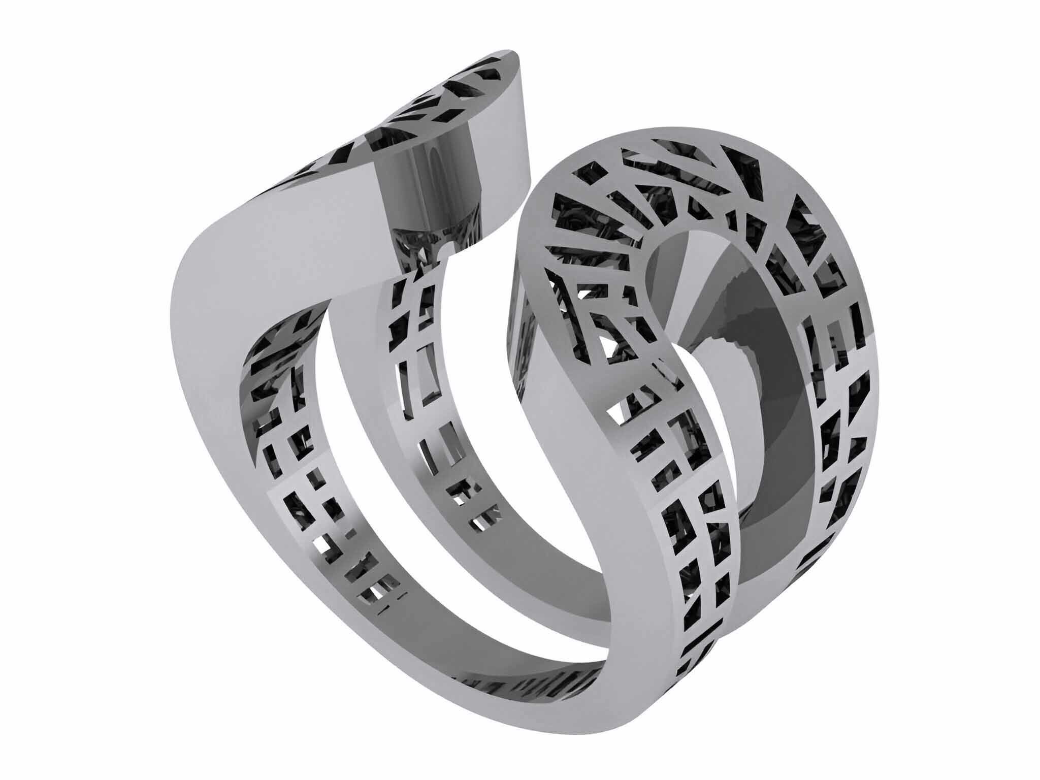 Dual Plate Wire Mesh Plain gold ring 3D print model_2