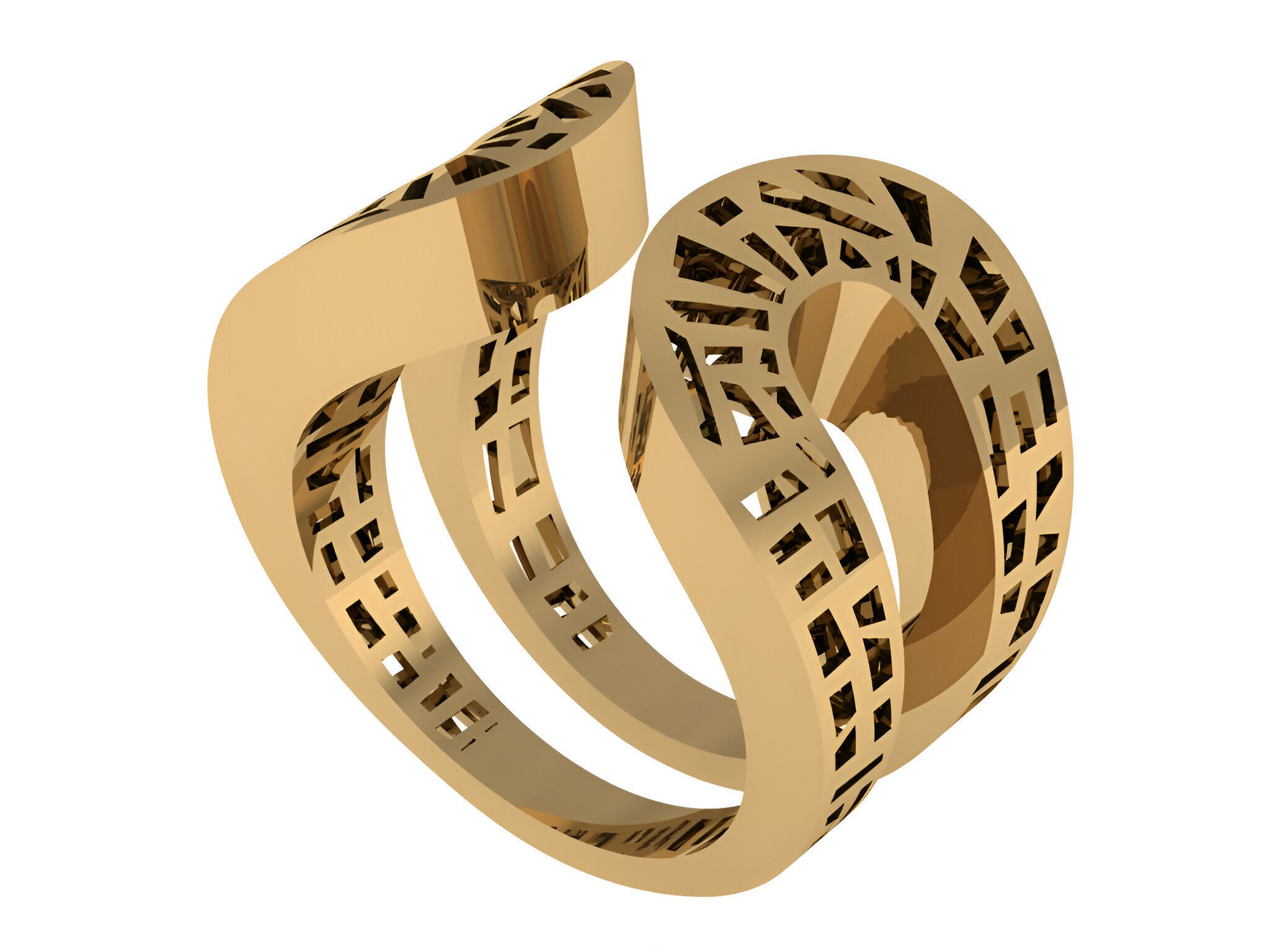 Dual Plate Wire Mesh Plain gold ring 3D print model_1