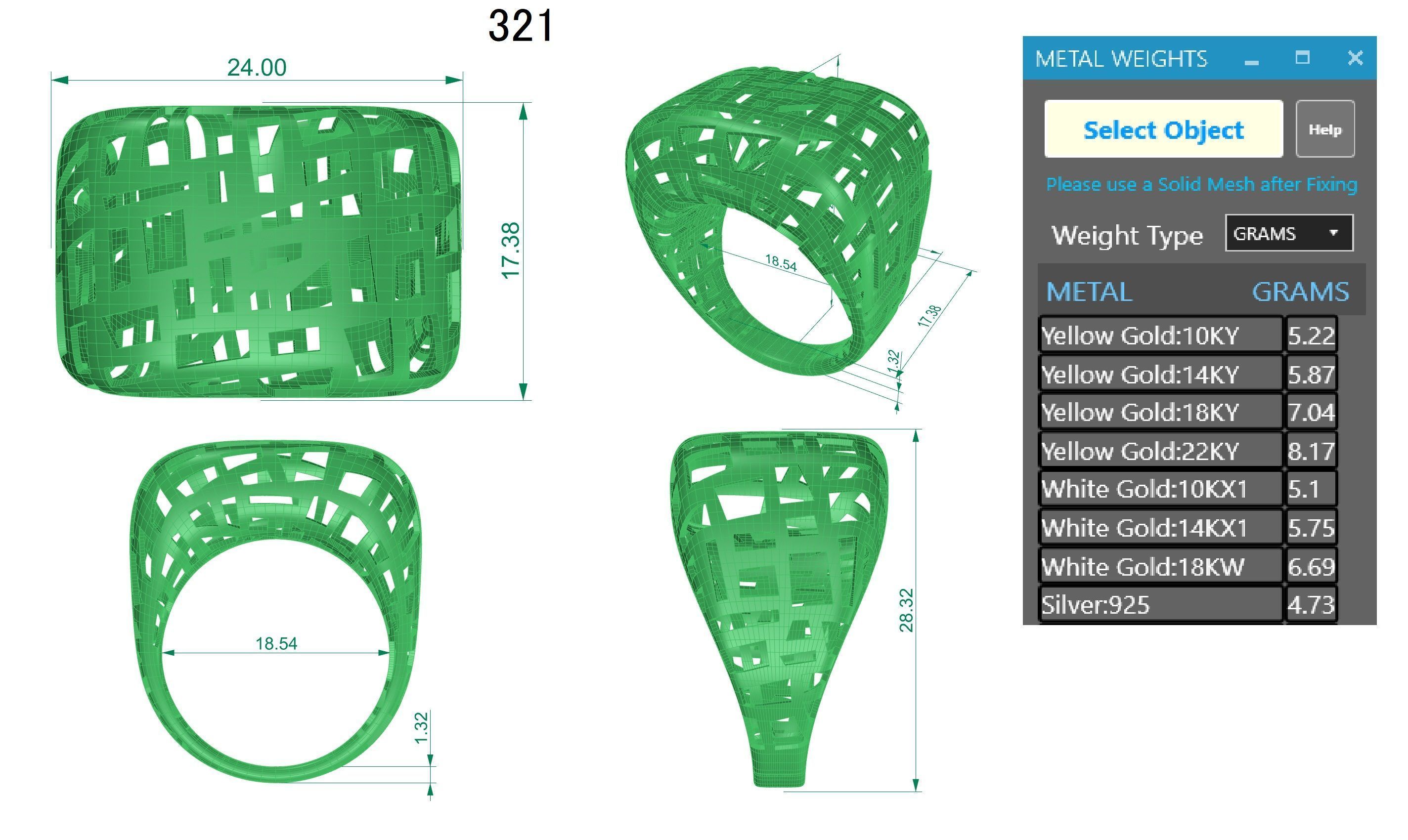 Woven Wire Mesh Plain gold ring 3D print model_3